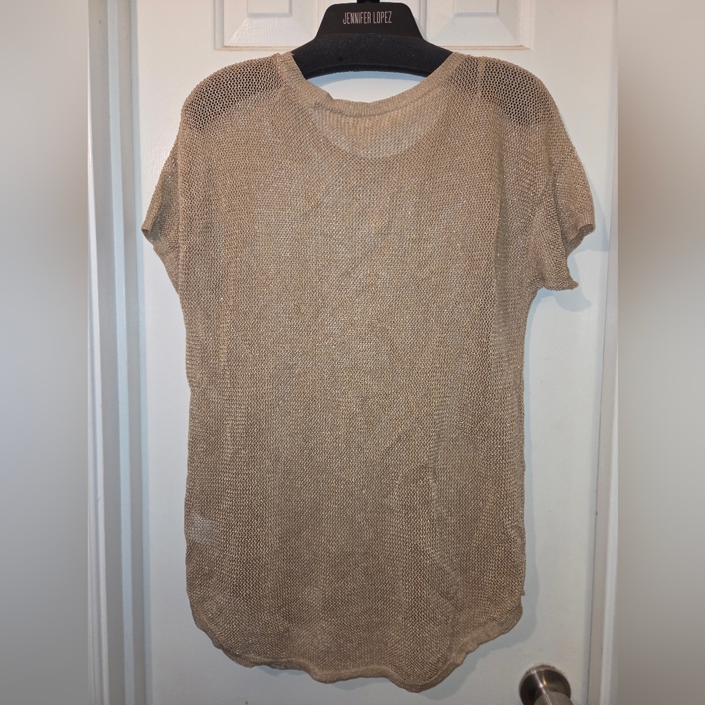 MICHAEL Michael Kors Gold Mesh Metallic Short Sleeve Top/Shirt.  Size L. - Picture 13 of 14
